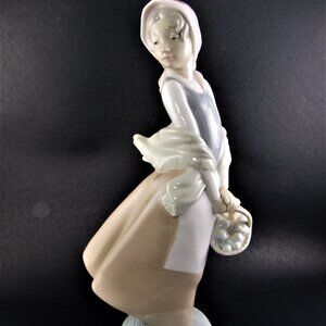 NAO Lladro Girl with Basket Porcelain Figurine